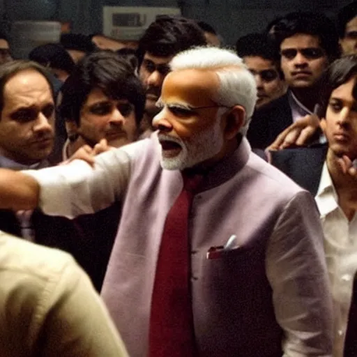 Image similar to narendra modi in fight club, surrounded by a lot of people, a still from the movie fight club 8 k