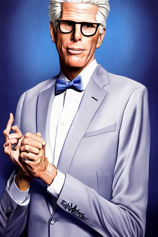 Prompt: a painting of ted danson in the good place, art by diego fazio, robin eley