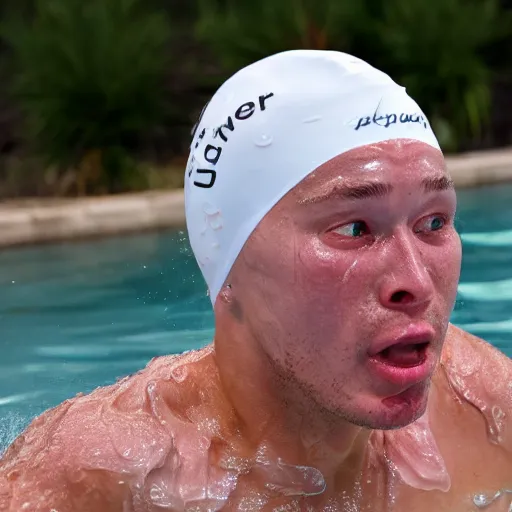 Image similar to swimmer with wet face dripping fresh out the pool