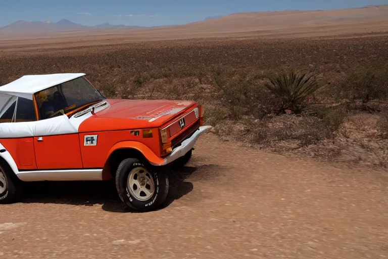 Image similar to 1 9 7 1 vw thing testarossa, dakar rally footage, speed