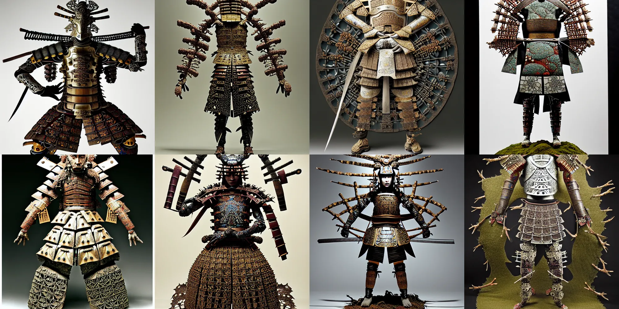 Prompt: ancient japanese samurai with an intricate detailed fractal armor, by kiki smith, by maria sibylla merian, by wangechi mutu, concept art, third - person, 3 - dimensional, 1 6 k, rim lights, moss, bamboo, insanely detailed and intricate, hypermaximalist, elegant, ornate, hyper realistic, super detailed