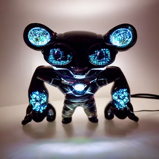 Image similar to a highly detailed vinyl figure with lighting bolts coming out of its eyes, electric eyes, sparking eyes, realistic lighting, realistic reflections