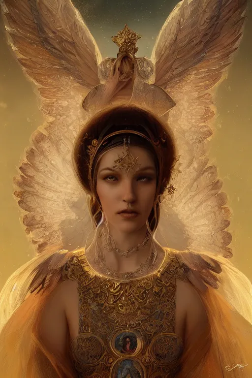 Prompt: A beautiful digital painting of a female Seraphim, intricate jewels, princess, intricate, cinematic lighting, highly detailed, digital painting, Artstation, concept art, smooth, sharp focus, illustration, art by Tom Bagshaw, Artgerm and Greg Rutkowski