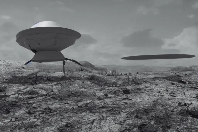 Image similar to leaked top secret footage of an ufo crash site, vintage old shot with an old camera, intricate details, eerie, highly detailed, photorealistic, octane render, 8 k, unreal engine.