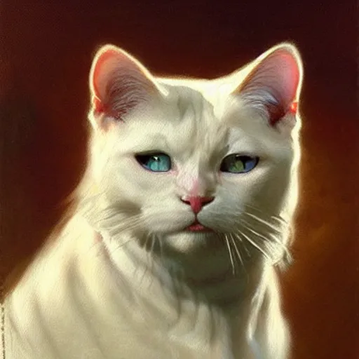 Image similar to a portrait of a manly and muscular white cat feline, blue eyes, star trek the next generation. highly detailed painting by gaston bussiere, craig mullins, j. c. leyendecker, furry