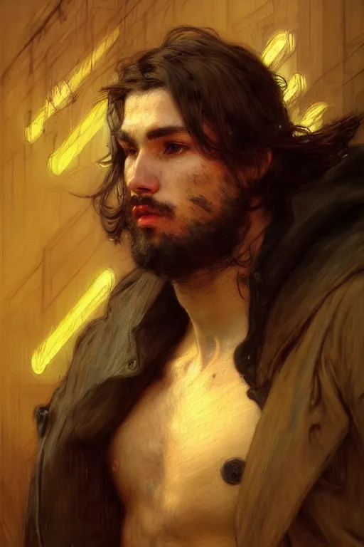 Prompt: realistic portrait beautiful concept art of a male league of legend character, created by gaston bussiere and john everett millais, jules bastien lepage, john william waterhouse, jean leon gerome and tristan eaton, high detailed, smooth draw, synthwave neon retro, intricate, trending on artstation