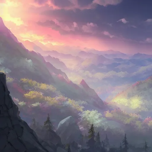 Prompt: on the mountain, anime background,forward lighting,sad mood.trending on artstation,-n 9