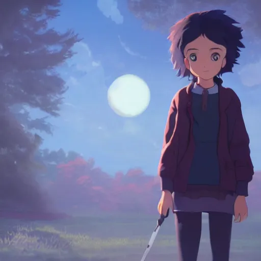 Image similar to a wholesome animation key shot of a dark blue haired girl with a raccoon tail, medium shot, studio ghibli, pixar and disney animation, sharp, rendered in unreal engine 5, anime key art by greg rutkowski, bloom, dramatic lighting