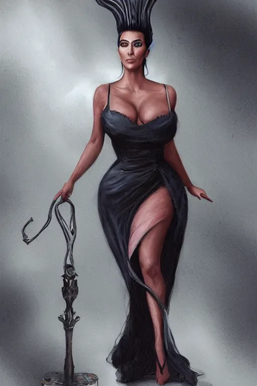 Image similar to Kim Kardashian as a heroine with a dress inspired by american horror story, digital painting, artstation, concept art, smooth, sharp focus, illustration, in-frame, centered, art by artgerm and donato giancola and Joseph Christian Leyendecker, Ross Tran, WLOP