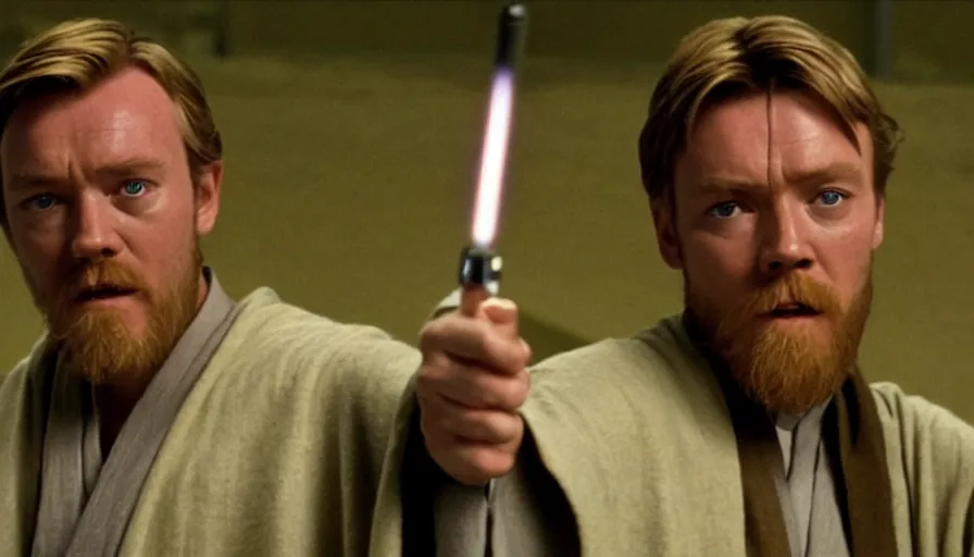 Image similar to Obi-wan Kenobi in the film trainspotting, cinematic lighting, close-up, cinematography,