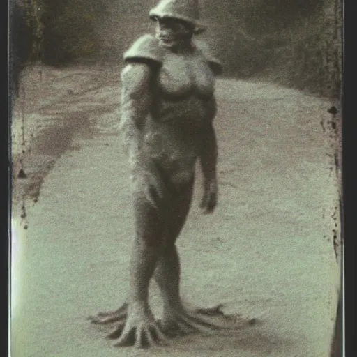Image similar to polaroid of fantasy golem full body by Tarkovsky