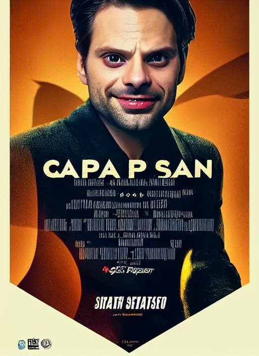 Image similar to highly detailed comedy caper movie poster with flan pudding faced sebastian stan as a sentient flan pudding, sebastian stan face made from flan pudding by greg rutkowski, masterpiece, 1 0 / 1 0