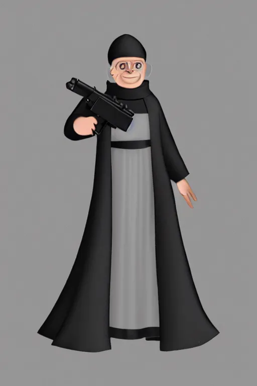 Image similar to male nun with a gun, Character design