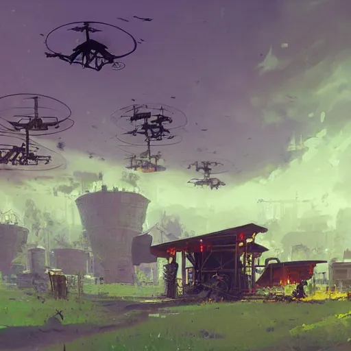 Prompt: dieselpunk concept art of a modest farm with drones and mechas working on it, grimy, gritty, dieselpunk trending on artstation, award winning painting, cgi, art by john berkey and anton fadeev and john howe and simon stalenhag
