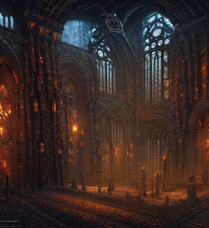 Image similar to steam necropolis, memento mori, gothic, neo - gothic, art nouveau, hyperdetailed copper patina medieval icon, stefan morrell, philippe druillet, ralph mcquarrie, concept art, steampunk, unreal engine, detailed intricate environment, octane render, moody atmospherics, volumetric lighting, ultrasharp, ominous, otherworldly