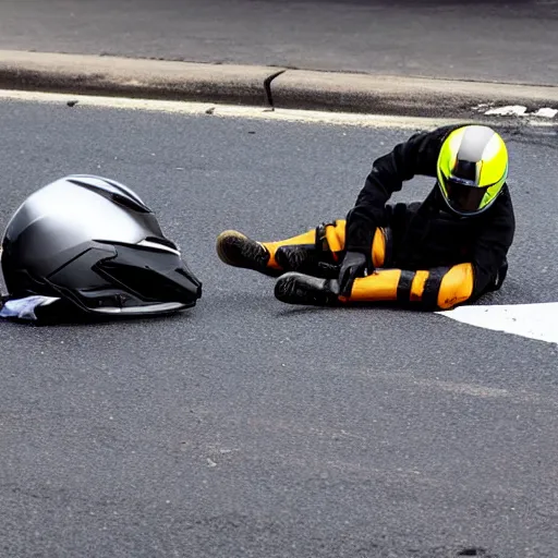 Image similar to man wearing a helmet, being hit by a car and falling off of his motorcycle