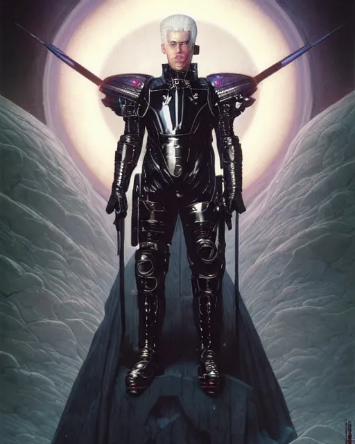 Image similar to portrait of mark walhberg goth cyborg with white hair in warhammer armor, art by kuvshinov ilya and wayne barlowe and gustav klimt and artgerm and wlop and william - adolphe bouguereau, movie poster, epic cinematic