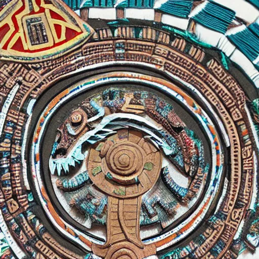 Prompt: Diorama of Aztec god Quetzalcoatl, intricate detail, macro 50 mm