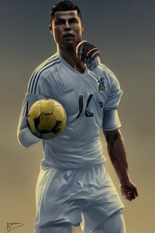 Image similar to ronaldo luis nazario da lima, football player, moonlight, haze, low contrast, digital painting, artstation, concept art, smooth, sharp focus, illustration, art by artgerm and greg rutkowski and alphonse mucha