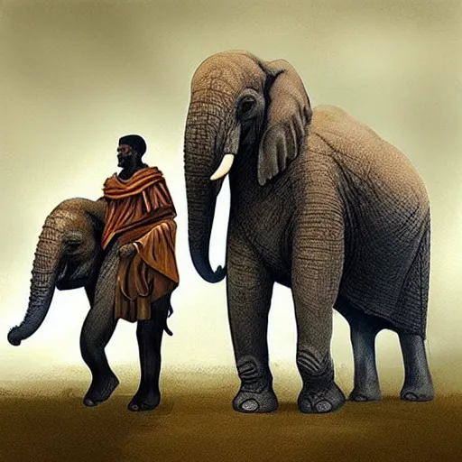 Image similar to “a roman legion facing african war elephants, concept art, atmospheric”