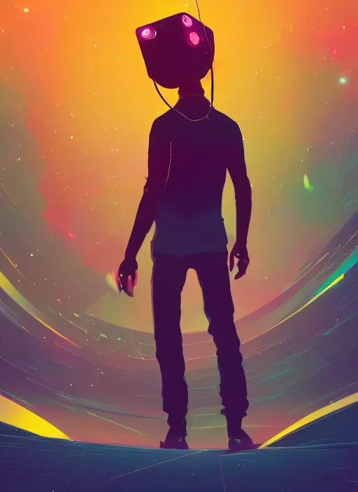 Image similar to Man djing in front of the universe, digital art, dynamic lighting, hyper detailed, artstation, golden ratio, by Anton Fadeev and greg rutkowski, 4K