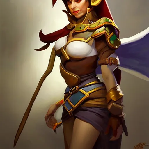 Image similar to Greg Manchess portrait painting of elf warrior priestess as Overwatch character, wacky, medium shot, asymmetrical, profile picture, Organic Painting, sunny day, Matte Painting, bold shapes, hard edges, street art, trending on artstation, by Huang Guangjian and Gil Elvgren and Sachin Teng