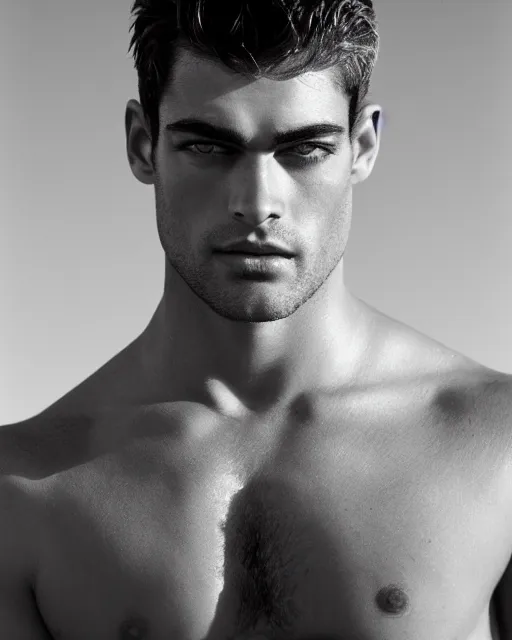 Prompt: sean o'pry deep looking into the camera, abs, closed eyes, herculean, bulging muscular figure, beautiful gigachad, soft lighting, highly detailed face, sharp focus, photo by herb ritts
