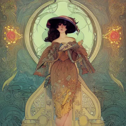 Image similar to portrait of a victorian era duc, princess girl, stylized illustration by peter mohrbacher, moebius, mucha, victo ngai, colorful comics style