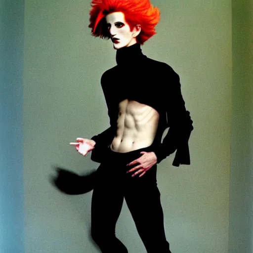 Image similar to a photorearistic portrait of Noriaki Kakyoin by Annie Leibovitz and helmut newton