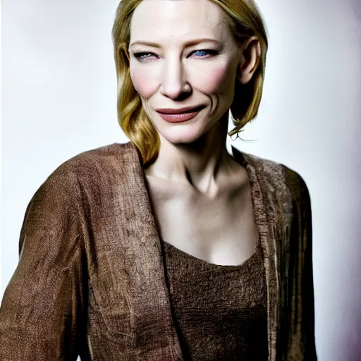 Image similar to Beautiful photography portrait of cate blanchett by Steve McCurry with studio cinematic lighting