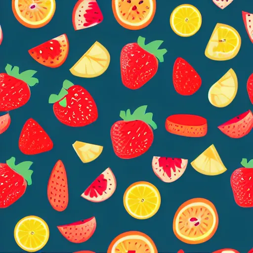 Prompt: Vector pattern with summer fruits