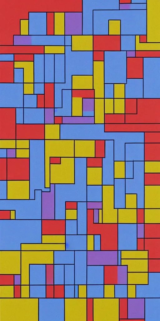 Prompt: minimalist map of symmetrical colorful squares by Piet Mondrian, hyper detailed, geometric