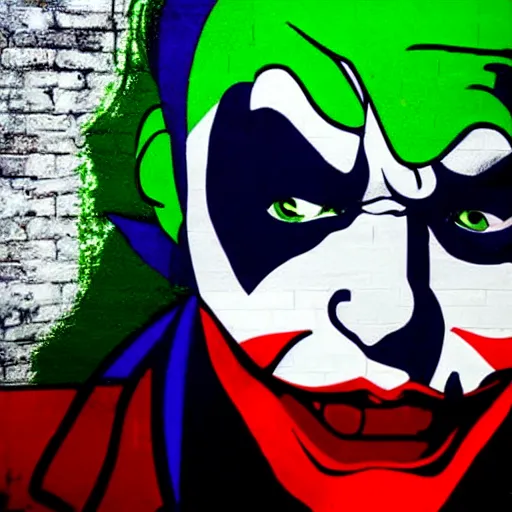 Image similar to Wall mural portrait of the joker, urban art, pop art, artgerm, by Roy Lichtenstein