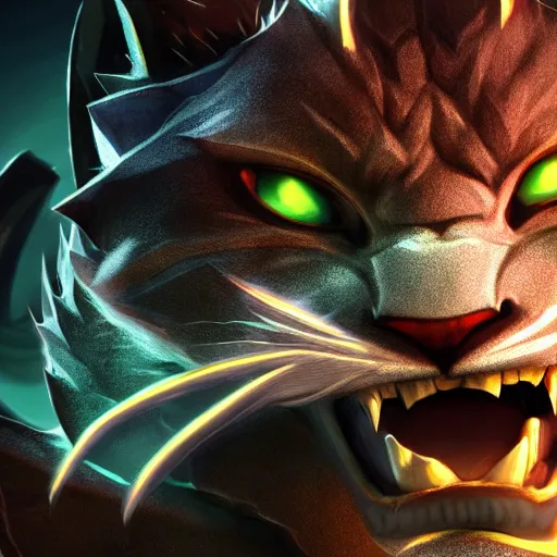 Prompt: league of legends rengar, very detailed, 4 k, chromatic aberration, global illumination, vivid colors, volumetric lighting