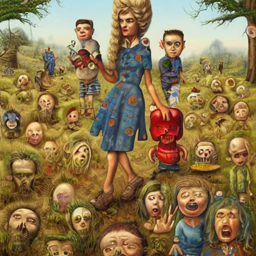 Image similar to post-apocalyptic survivors, painting by Mark Ryden and Alex Gross, Todd Schorr highly detailed