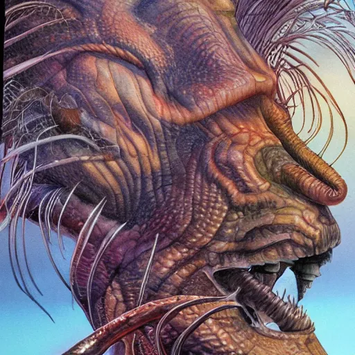 Image similar to detailed details photorealistic the evolution of life but mutant version timeline in the style of moebius and alex ross, gouache and wash paints color, detailed details facial and body and human and environments and proportionate, detailed 5 k details.