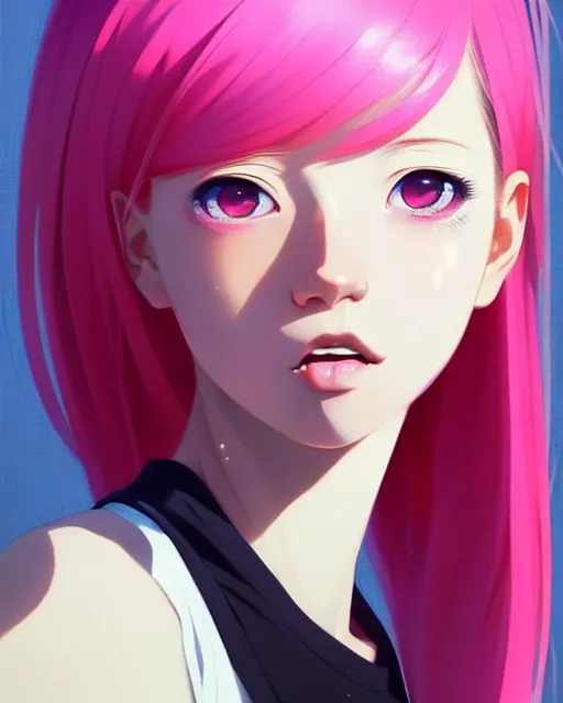 Image similar to cute girl with pink hair | | very very anime!!!, fine - face, symmetry face, audrey plaza, fine details. anime. realistic shaded lighting poster by ilya kuvshinov katsuhiro otomo, trending on pixiv, magali villeneuve, artgerm, jeremy lipkin and michael garmash and rob rey