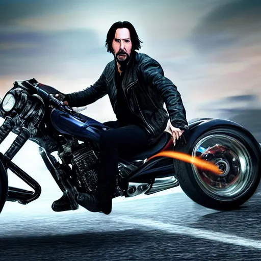 Image similar to Keanu reeves As Ghostrider hyper realistic 4K quality