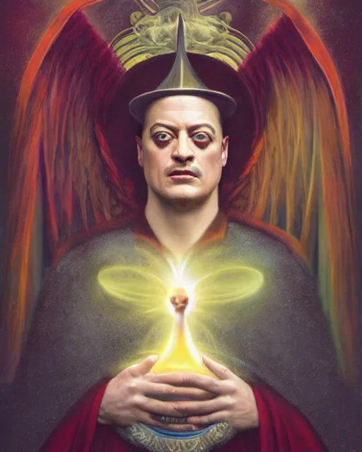 Prompt: a magical portrait of brendan fraser as aleister crowley the great mage of thelema, art by tom bagshaw and david burroughs mattingly