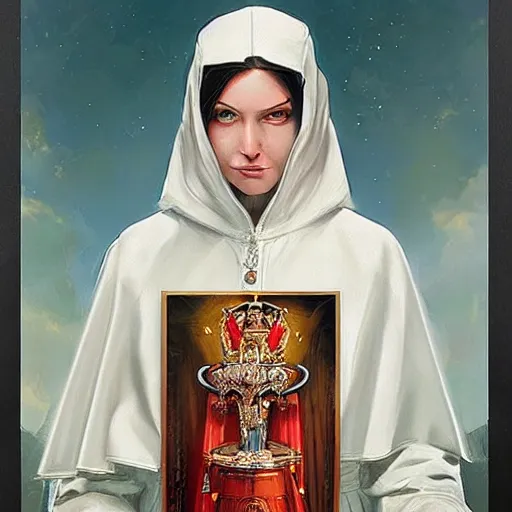 Image similar to female pope, an oil painting by ross tran and thomas kincade