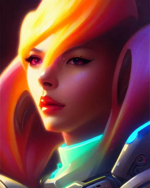 Image similar to echo from overwatch, elegant, colorful, fantasy, fantasy art, character portrait, portrait, close up, highly detailed, intricate detail, amazing detail, sharp focus, vintage fantasy art, vintage sci - fi art, radiant light, caustics, by boris vallejo