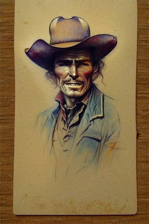 Image similar to (((((1950s wold west cowboy . muted colors.))))) by Jean-Baptiste Monge !!!!!!!!!!!!!!!!!!!!!!!!!!!