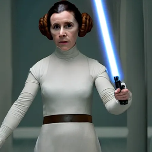 Image similar to rachel levine as princess leia in star wars episode 6, 8k resolution, full HD, cinematic lighting, award winning, anatomically correct