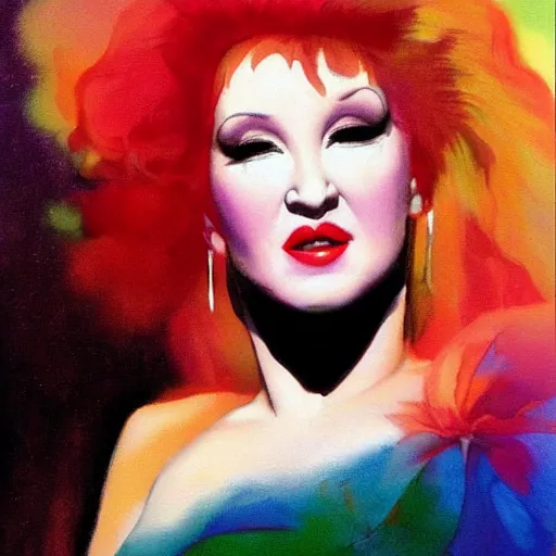 Prompt: cyndi lauper painted by boris vallejo