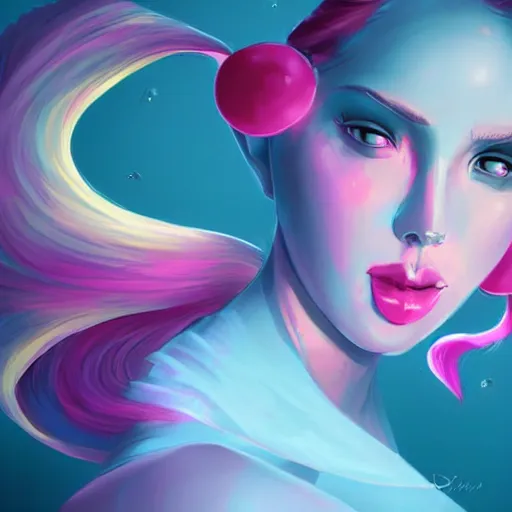 Image similar to the cotton candy kiss of transcendental bliss, 🍭🍬 in the style of pascal blanche from artstation, digital art