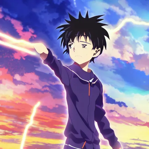 Image similar to Anime key visual of a young boy with thunder powers, official media, 8k, anime, detailed