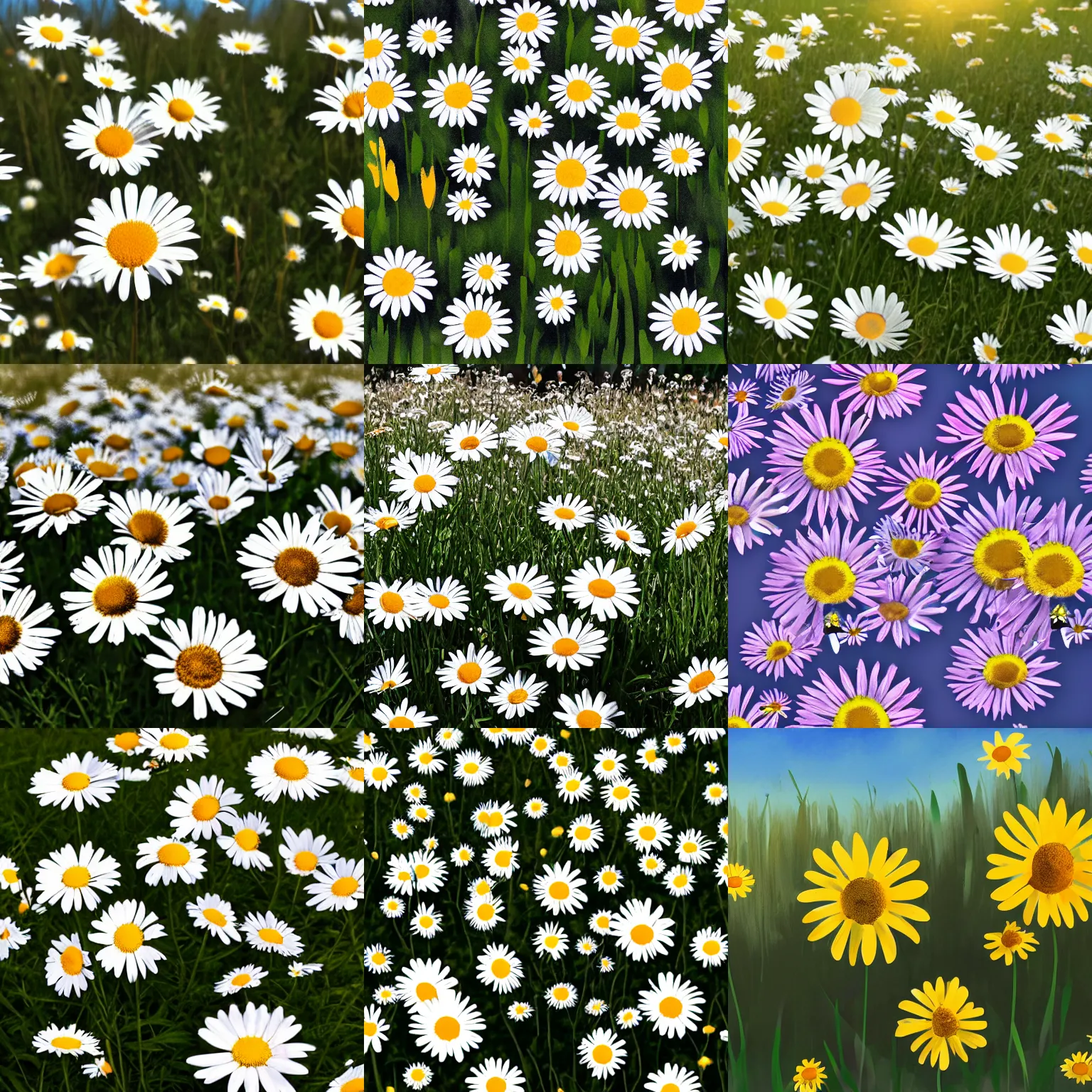 Prompt: digital daisies in the sunshine