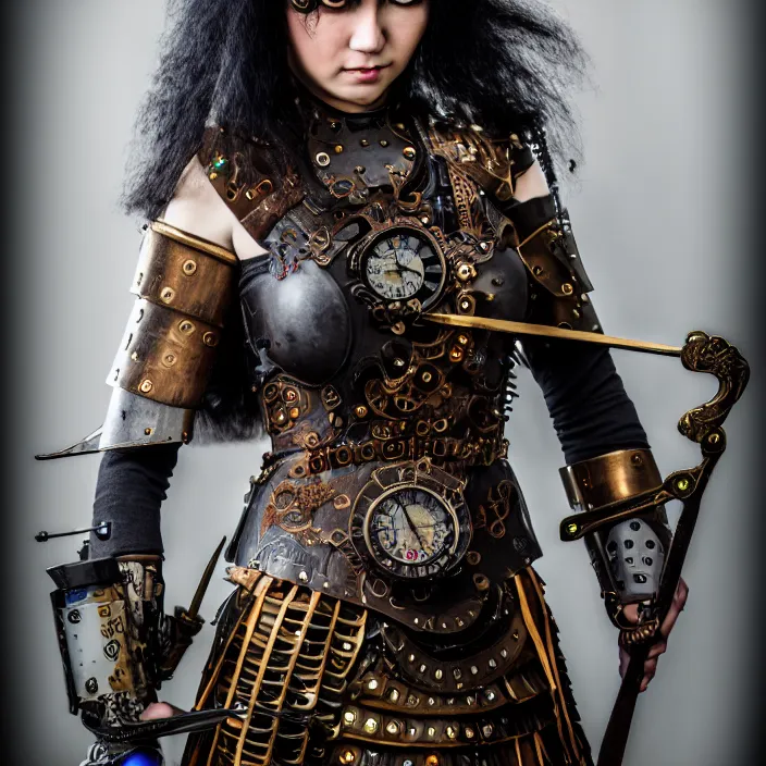 Image similar to full body photograph of a real - life very beautiful clockpunk warrior. extremely detailed. dslr. 8 5 mm.