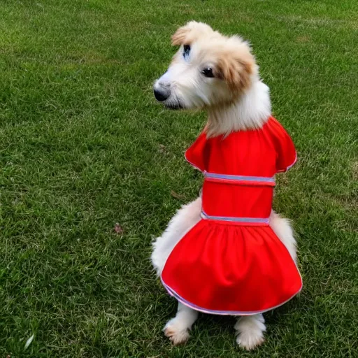 Image similar to a dog wearing a dress