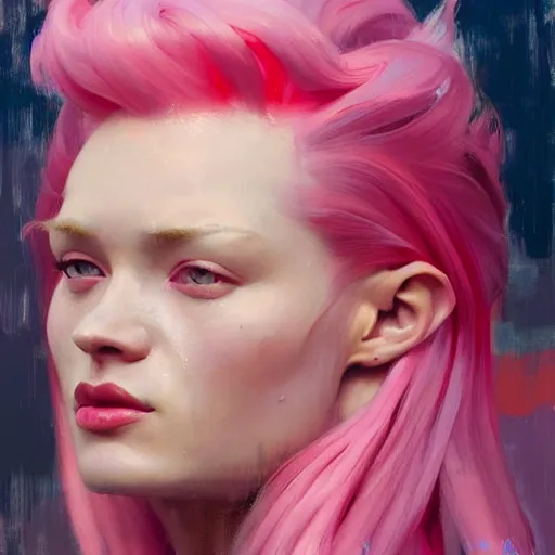 Image similar to greg manchess portrait painting of doradura, pink hair, pale, 1 8, medium shot, asymmetrical, profile picture, organic painting, rainy day, matte painting, bold shapes, hard edges, street art, trending on artstation, by huang guangjian and gil elvgren and sachin teng